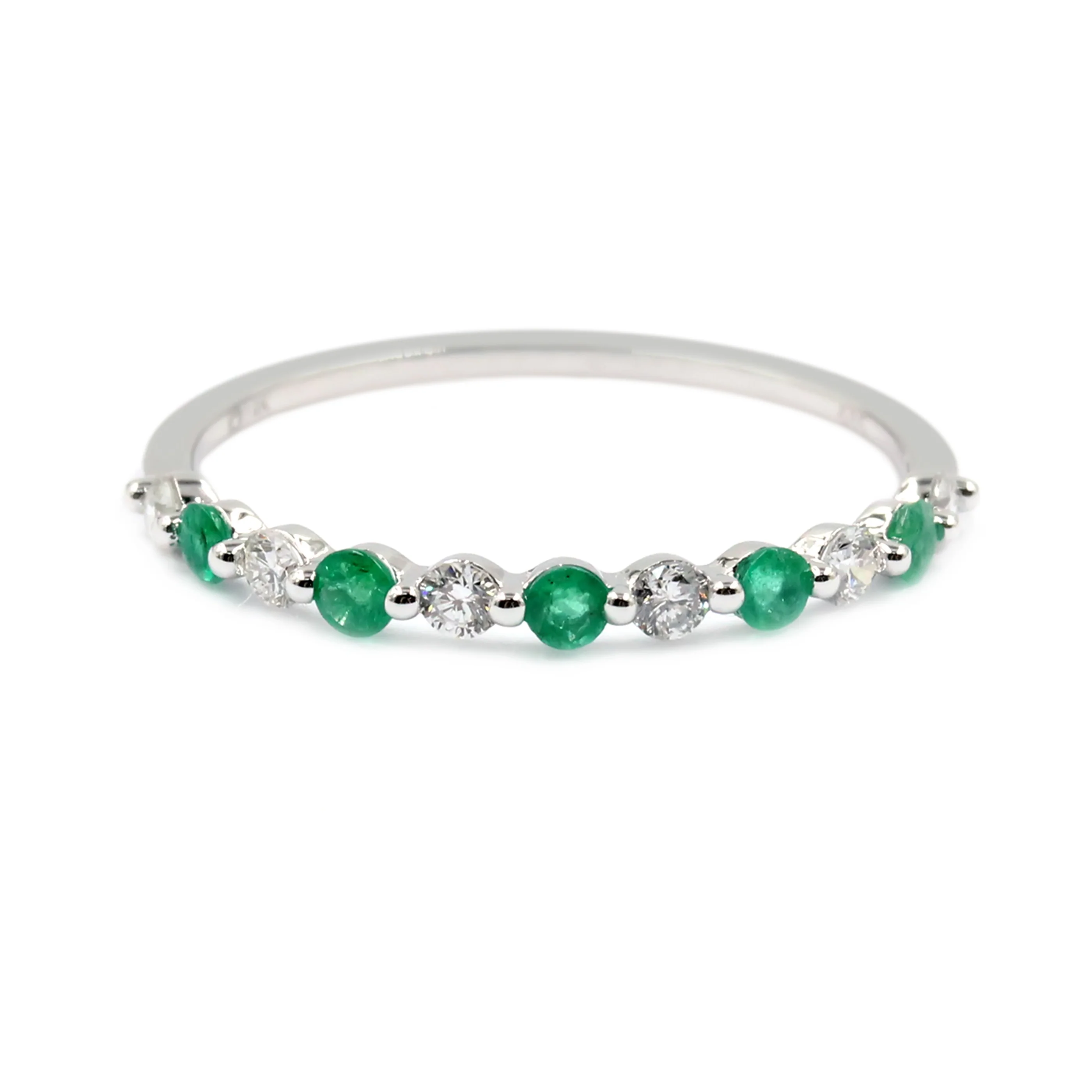 Gilded Lane 14K Gold Zambian Emerald & Diamond Alternating Stack Ring - Image 6
