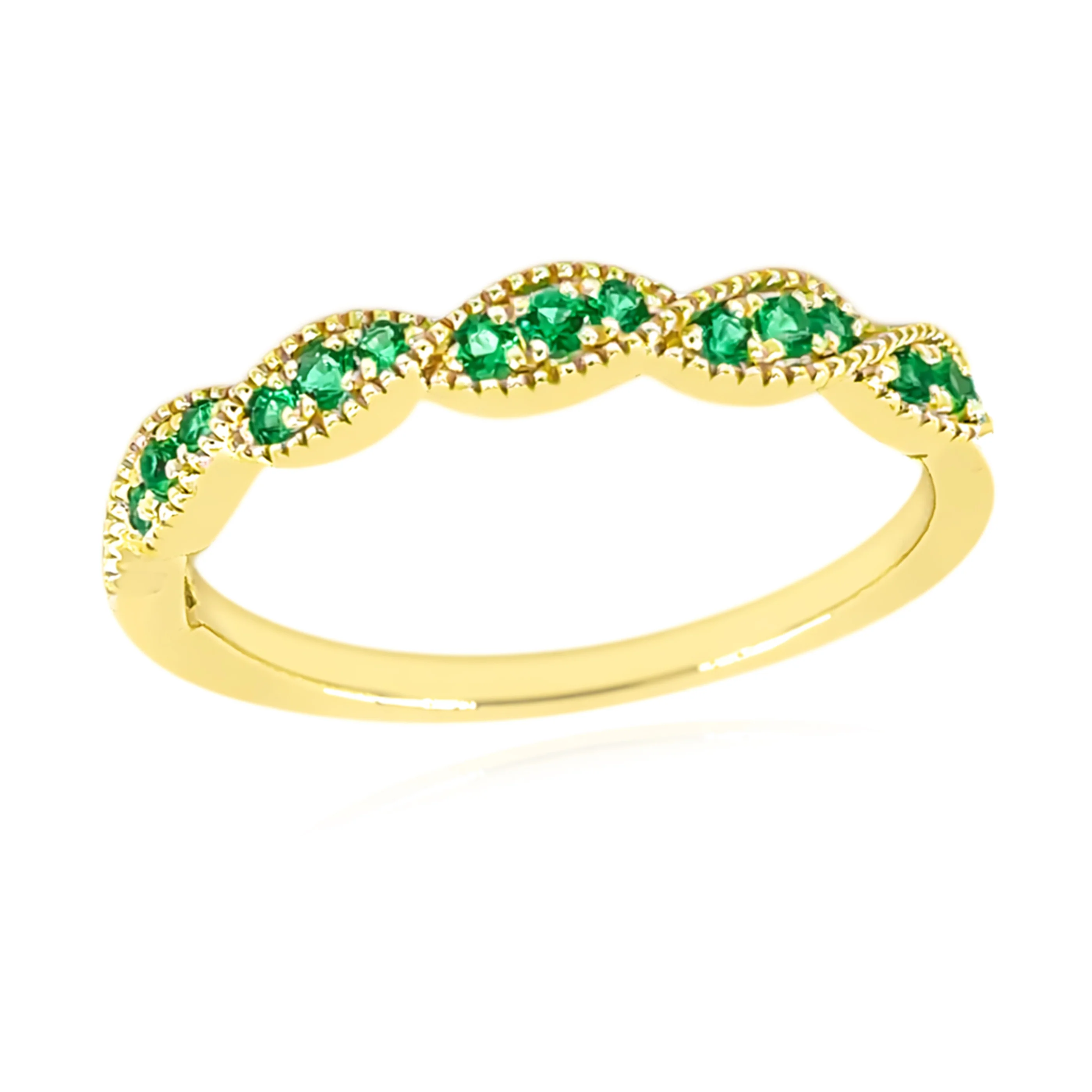 Gilded Lane 14K Gold Zambian Emerald Milgrain Twisted Stack Ring - Image 2