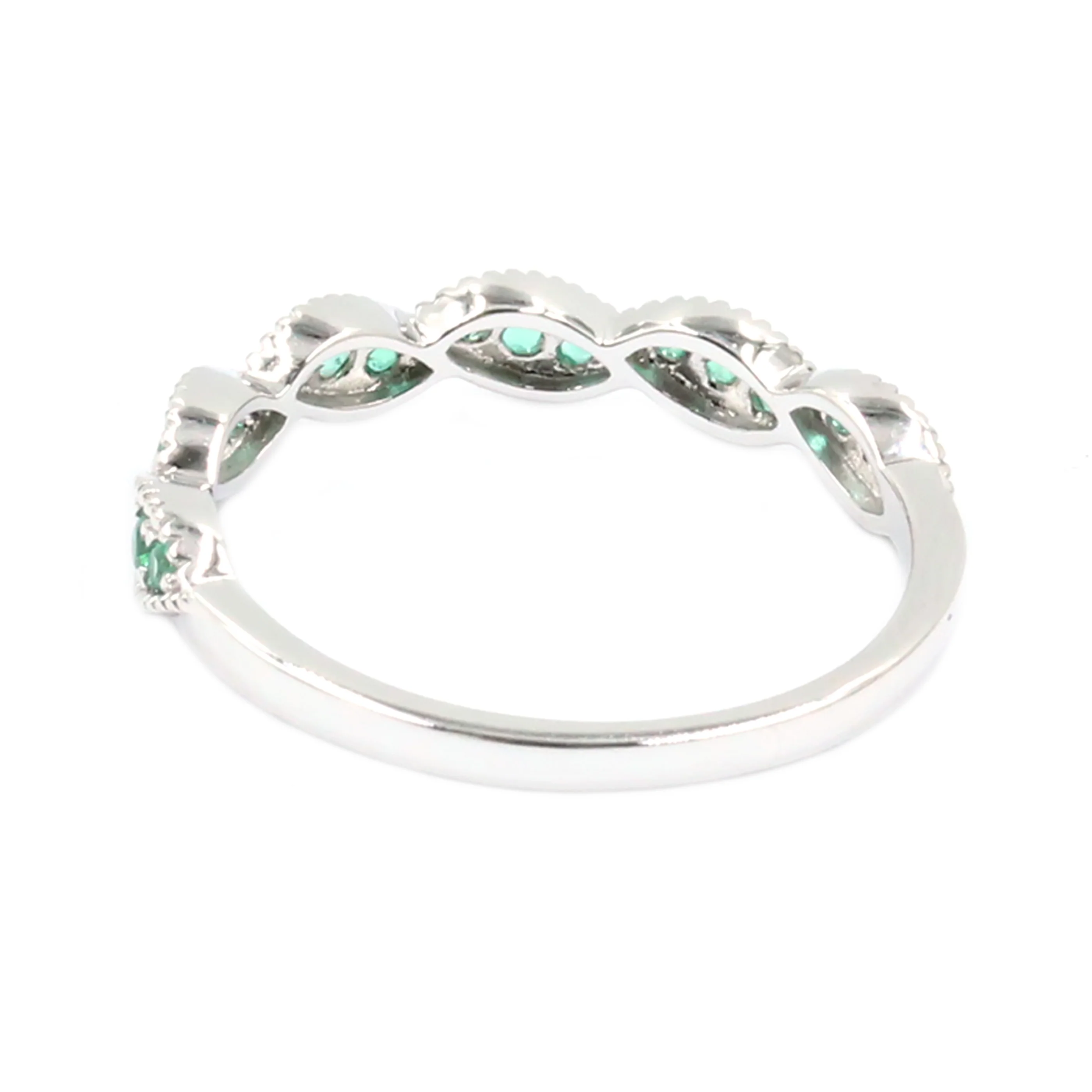 Gilded Lane 14K Gold Zambian Emerald Milgrain Twisted Stack Ring - Image 3