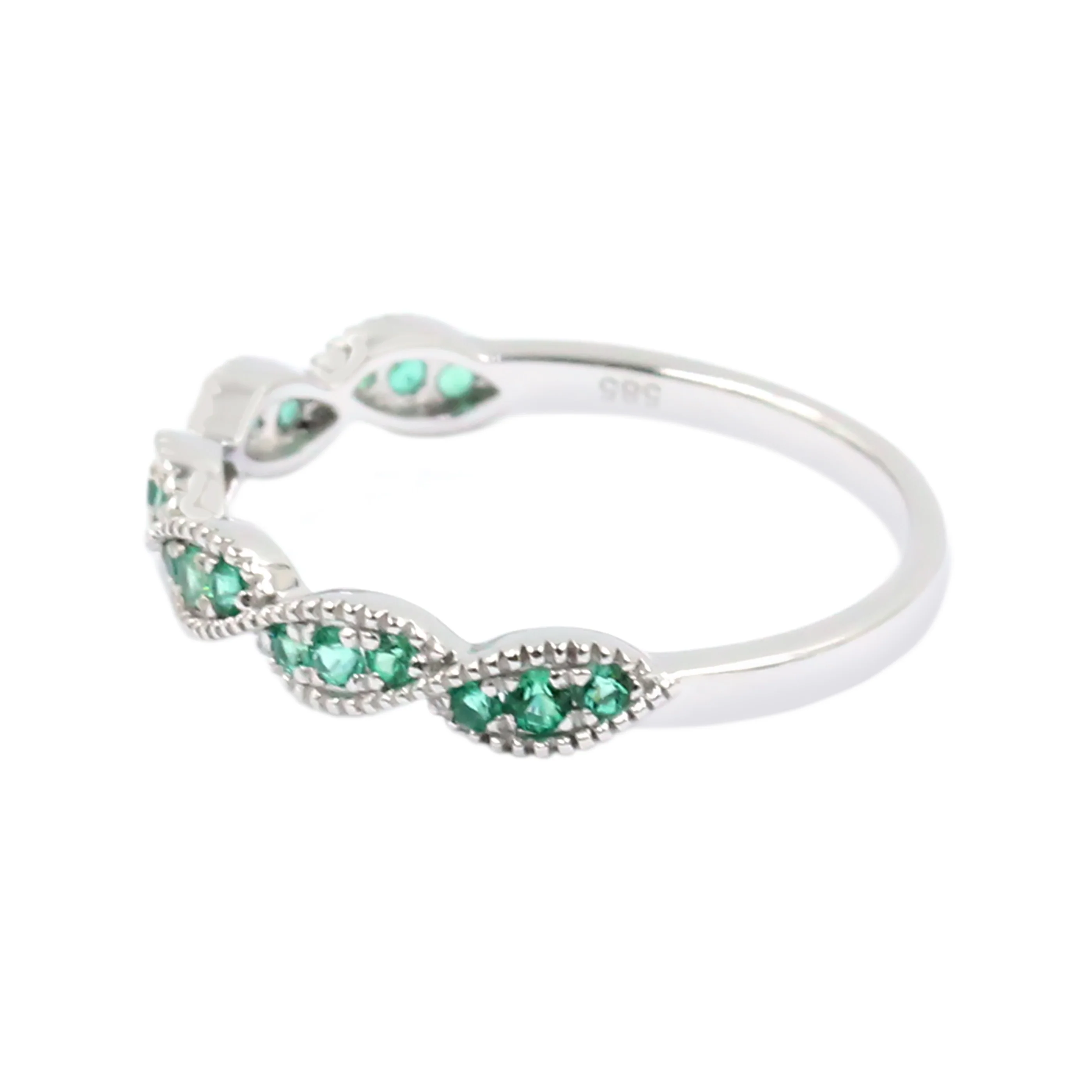 Gilded Lane 14K Gold Zambian Emerald Milgrain Twisted Stack Ring - Image 4