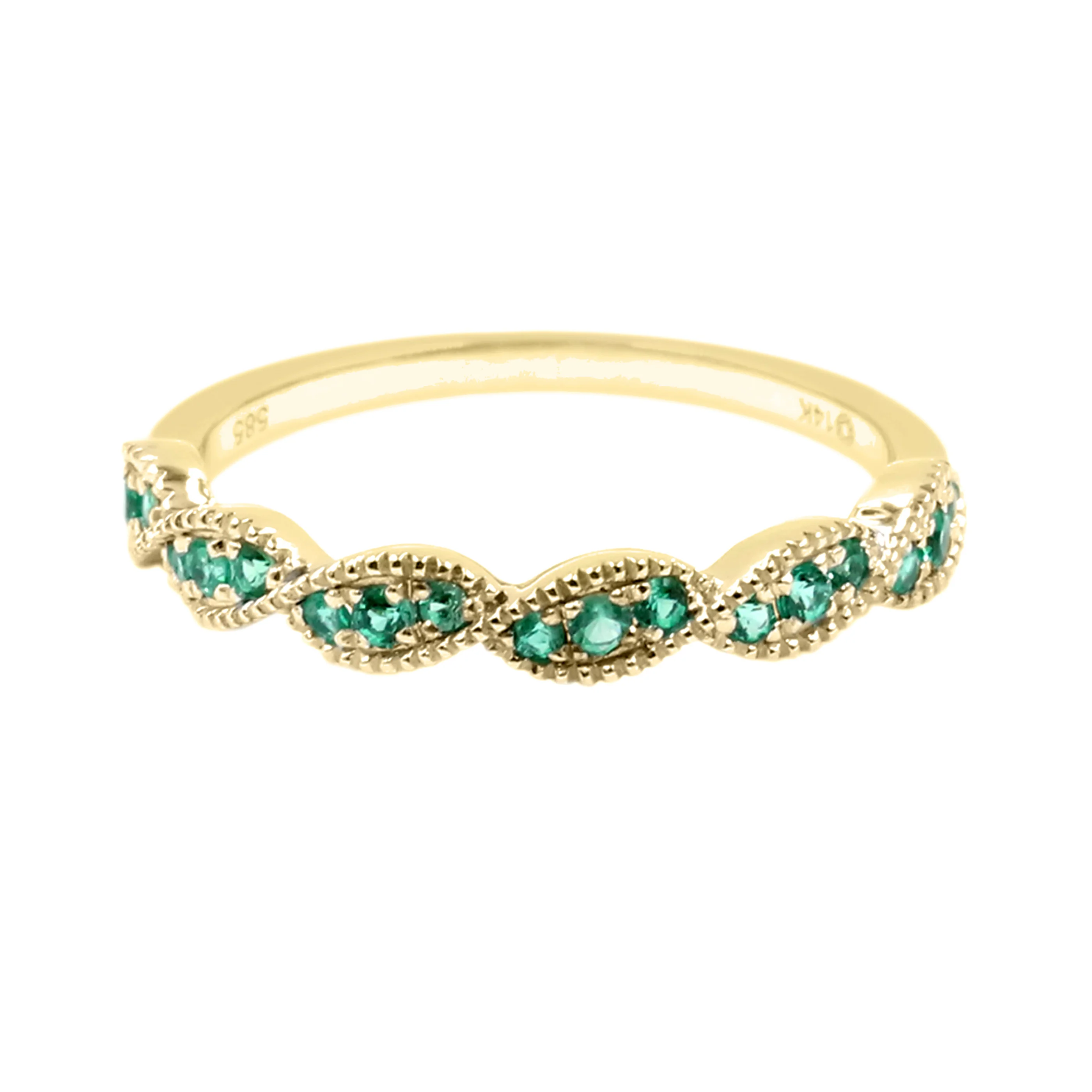 Gilded Lane 14K Gold Zambian Emerald Milgrain Twisted Stack Ring - Image 5