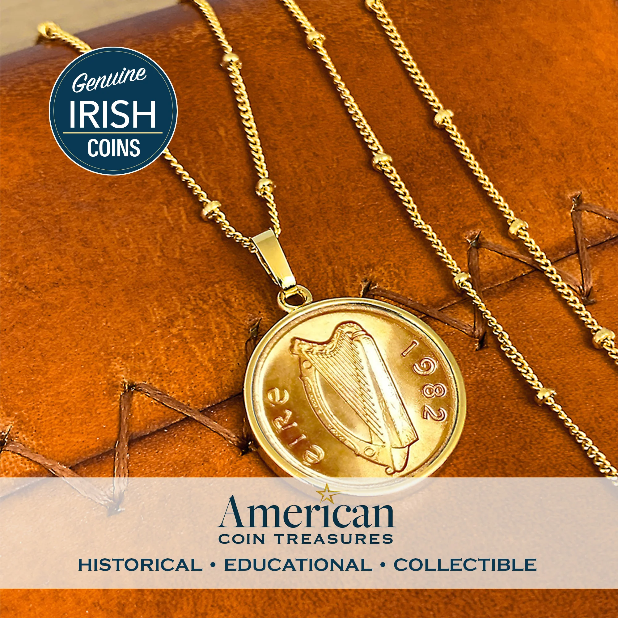 1971-1987 Gold Layered Irish Half Penny Necklace - Image 7