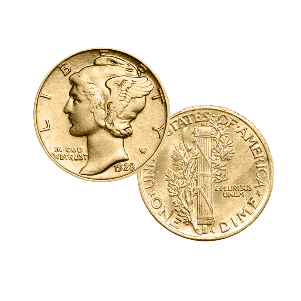 1916-1945 Gold-Layered Silver Mercury Dime Gold-tone Coin Pendant Necklace with 18" Chain - Image 4