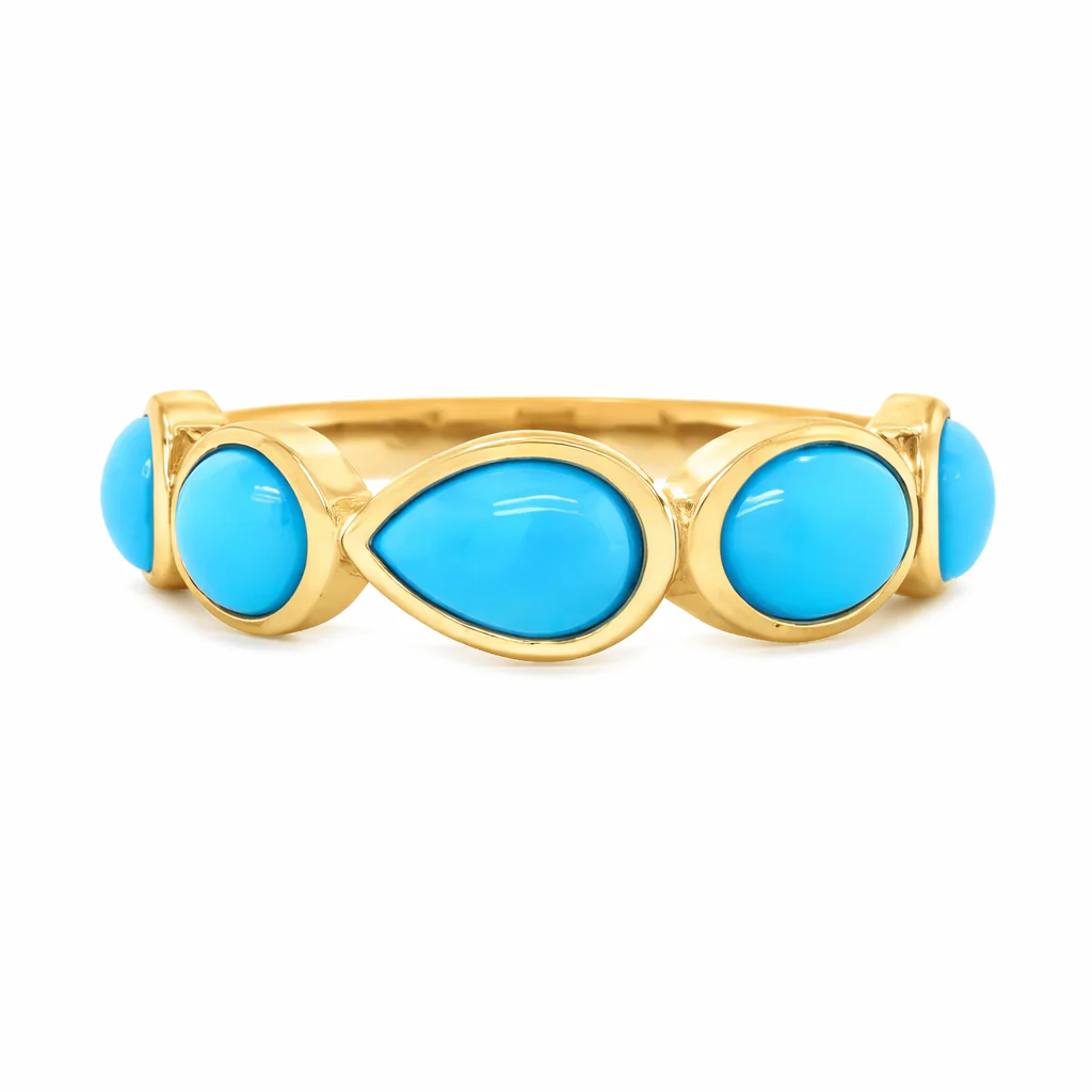 Gold Plated Sleeping Beauty Turquoise Multi-Shape Half Eternity Band Ring - Image 2