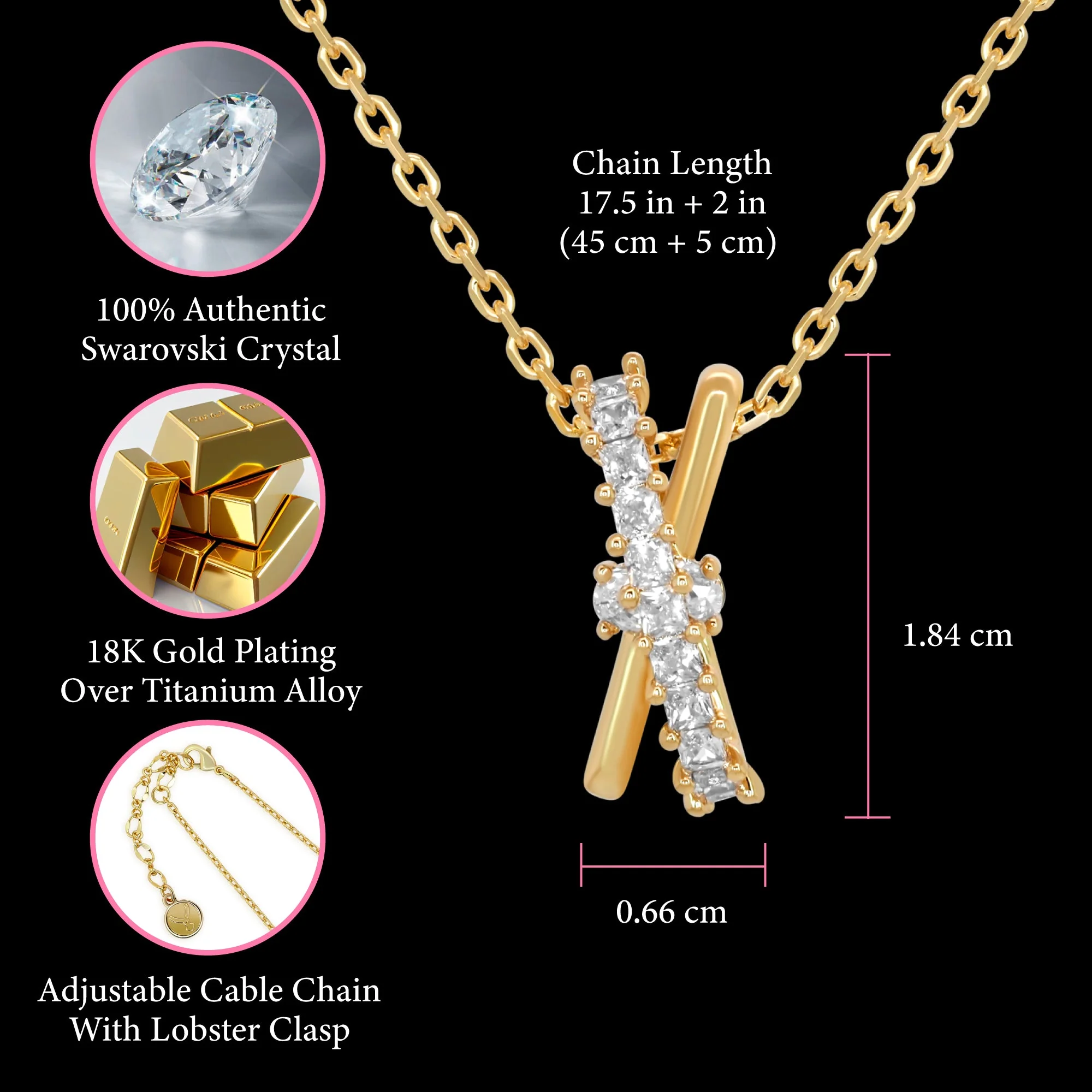 TRYNDI 18K Gold Plated "Golden Twist" Swarovski Crystal Necklace - Image 3
