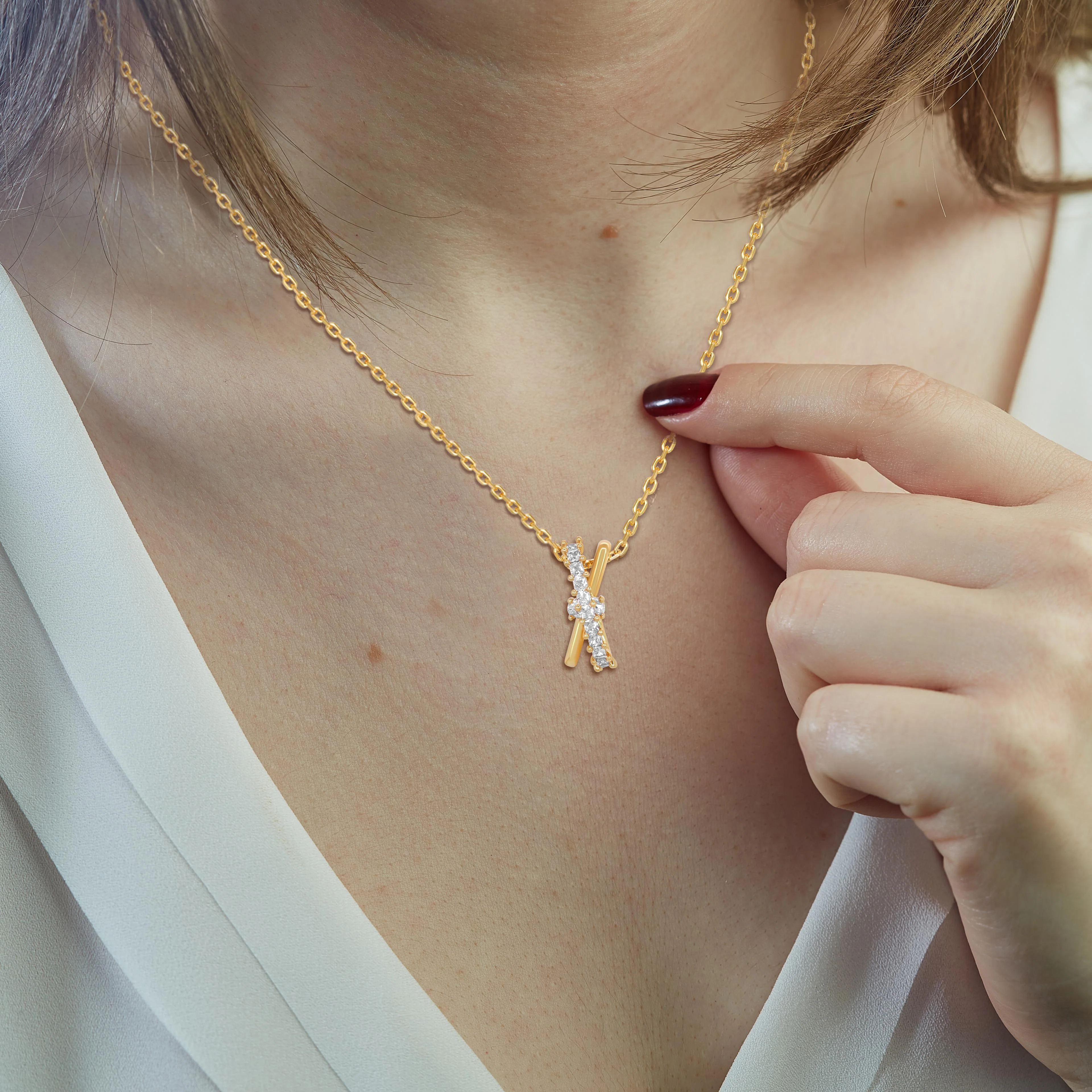 TRYNDI 18K Gold Plated "Golden Twist" Swarovski Crystal Necklace - Image 4