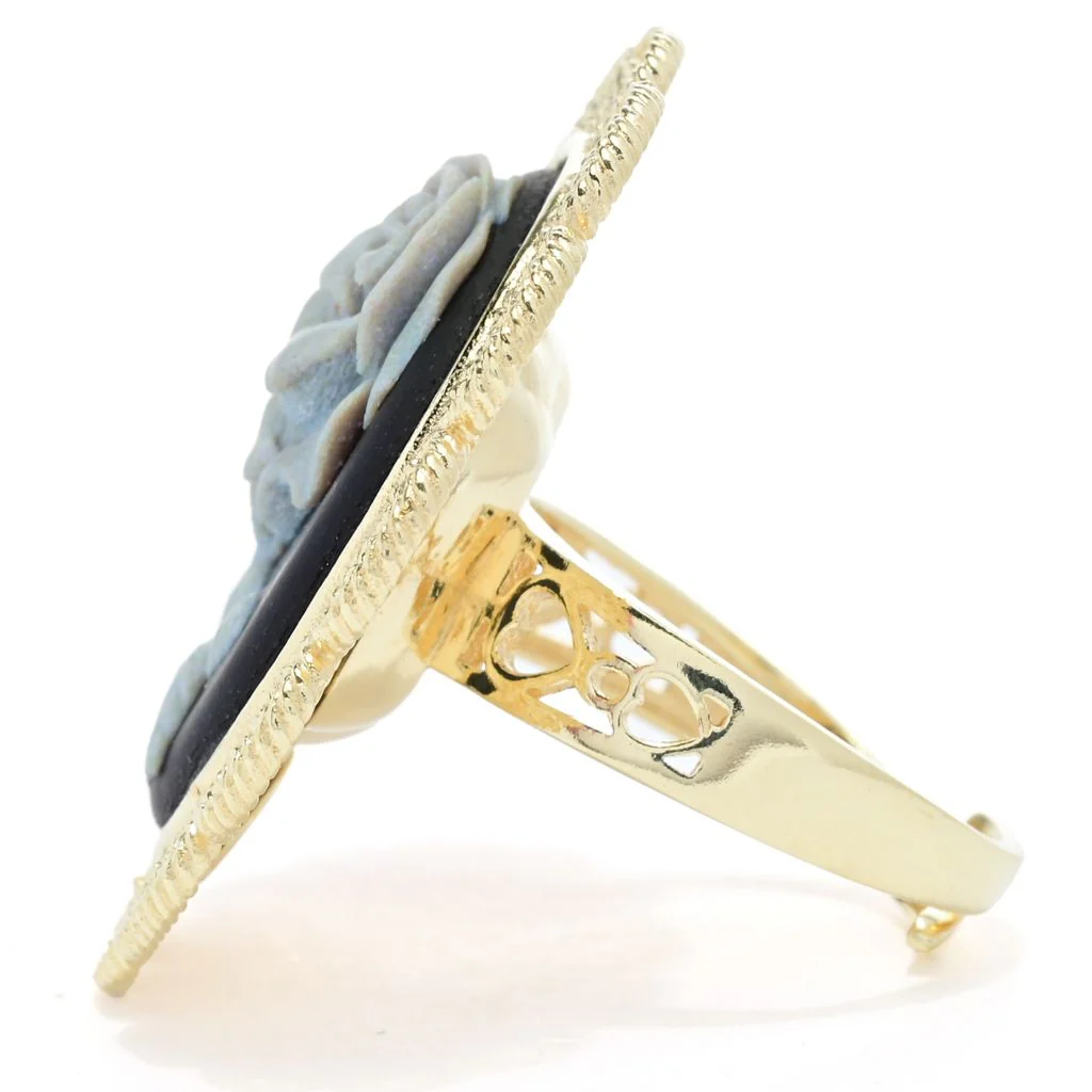 Graziella 23K Gold Plated Carved Rose Cameo Antiqued Frame Ring - One Size (5-10) - Image 2