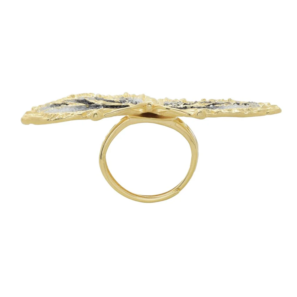 Graziella 23K Gold Plated White Enamel Butterfly Ring - One Size (5-10) - Image 2
