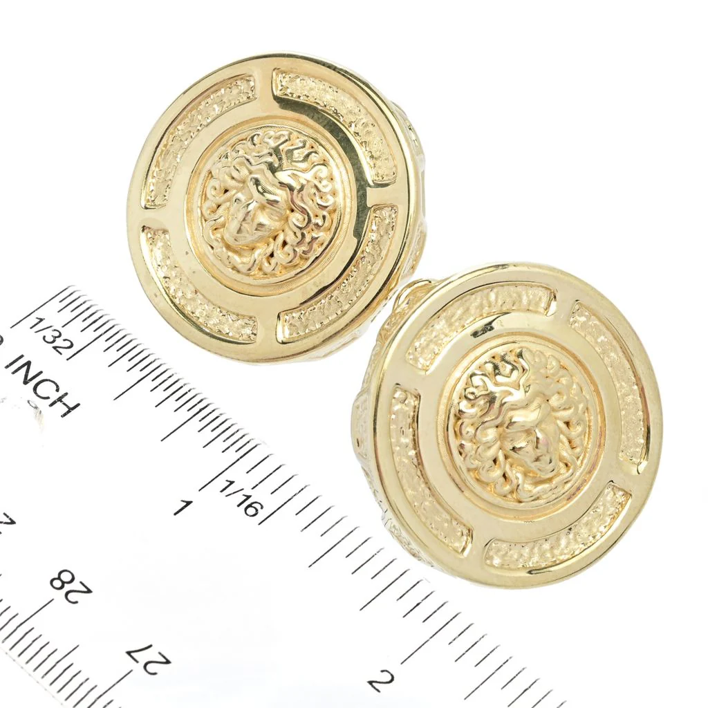 Graziella 23K Gold Plated Electroform Medusa Coin Stud Earrings - Image 2