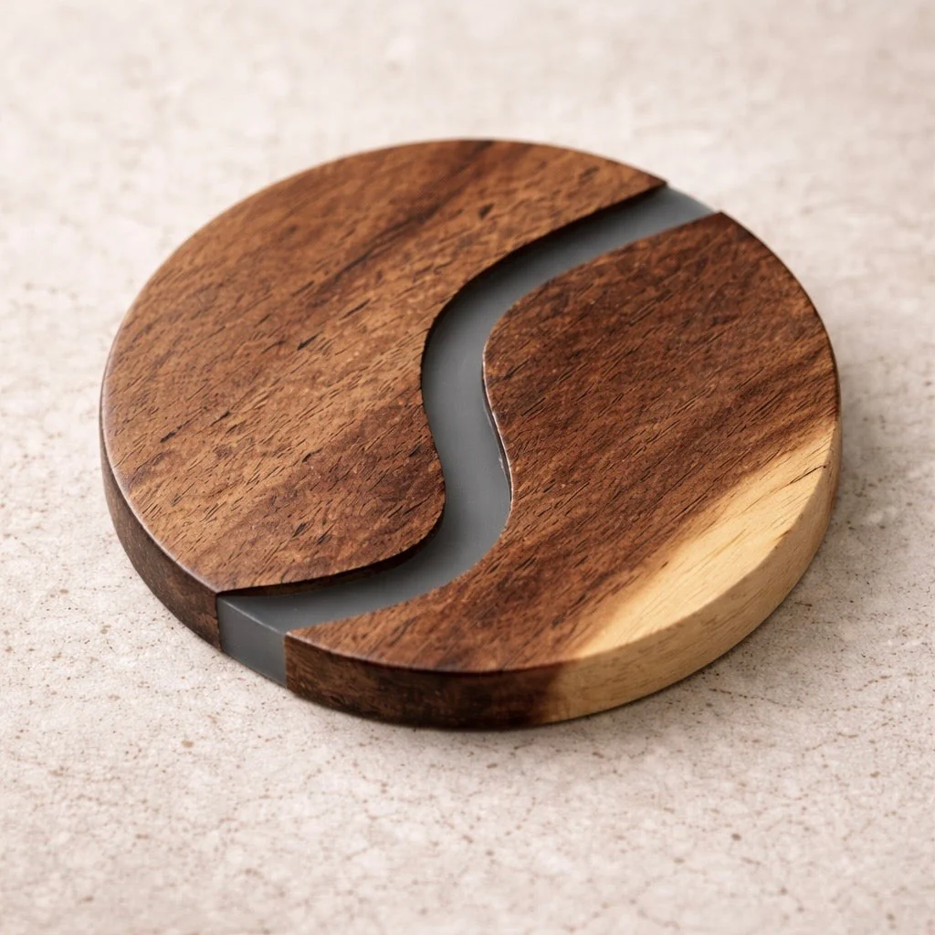 Busa Designs Ibiza Teak Wood & Resin 4-Piece Coaster Set - Image 5