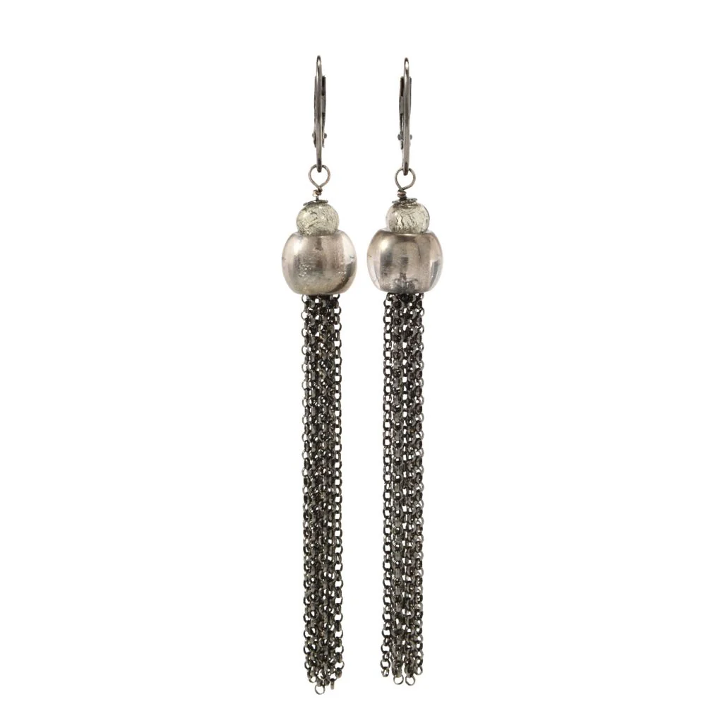Il Murano Sterling Silver Murano Glass Bead Chain Fringe Dangle Earrings - Image 3