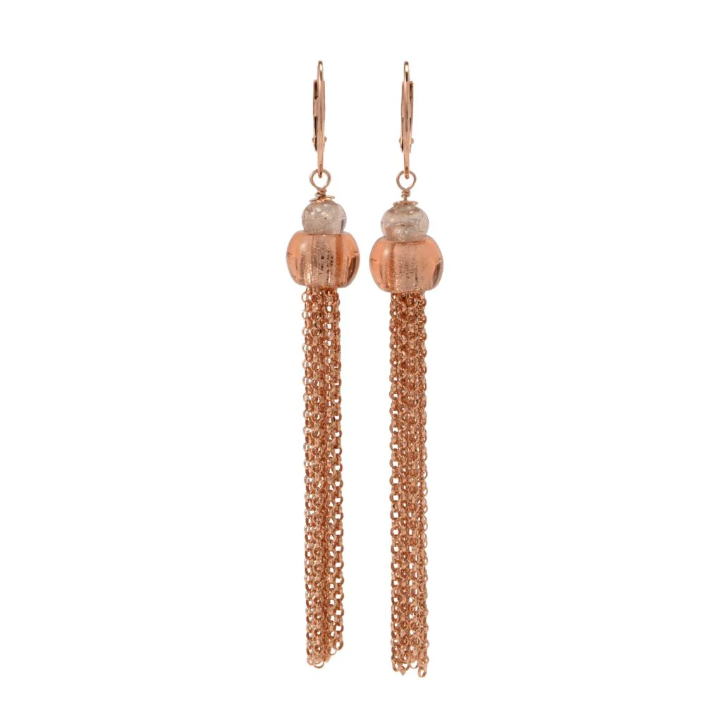 Il Murano Sterling Silver Murano Glass Bead Chain Fringe Dangle Earrings - Image 4