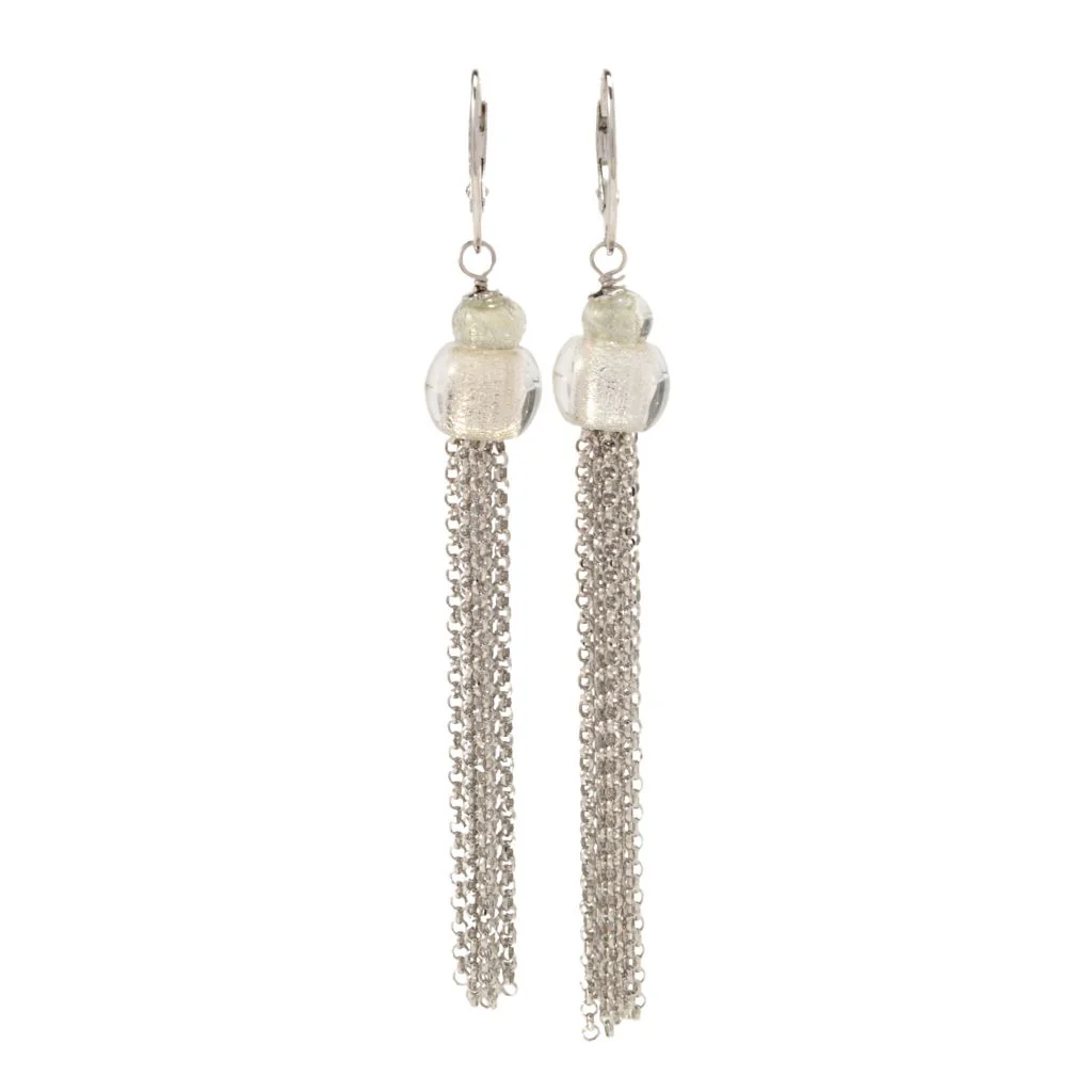 Il Murano Sterling Silver Murano Glass Bead Chain Fringe Dangle Earrings - Image 5