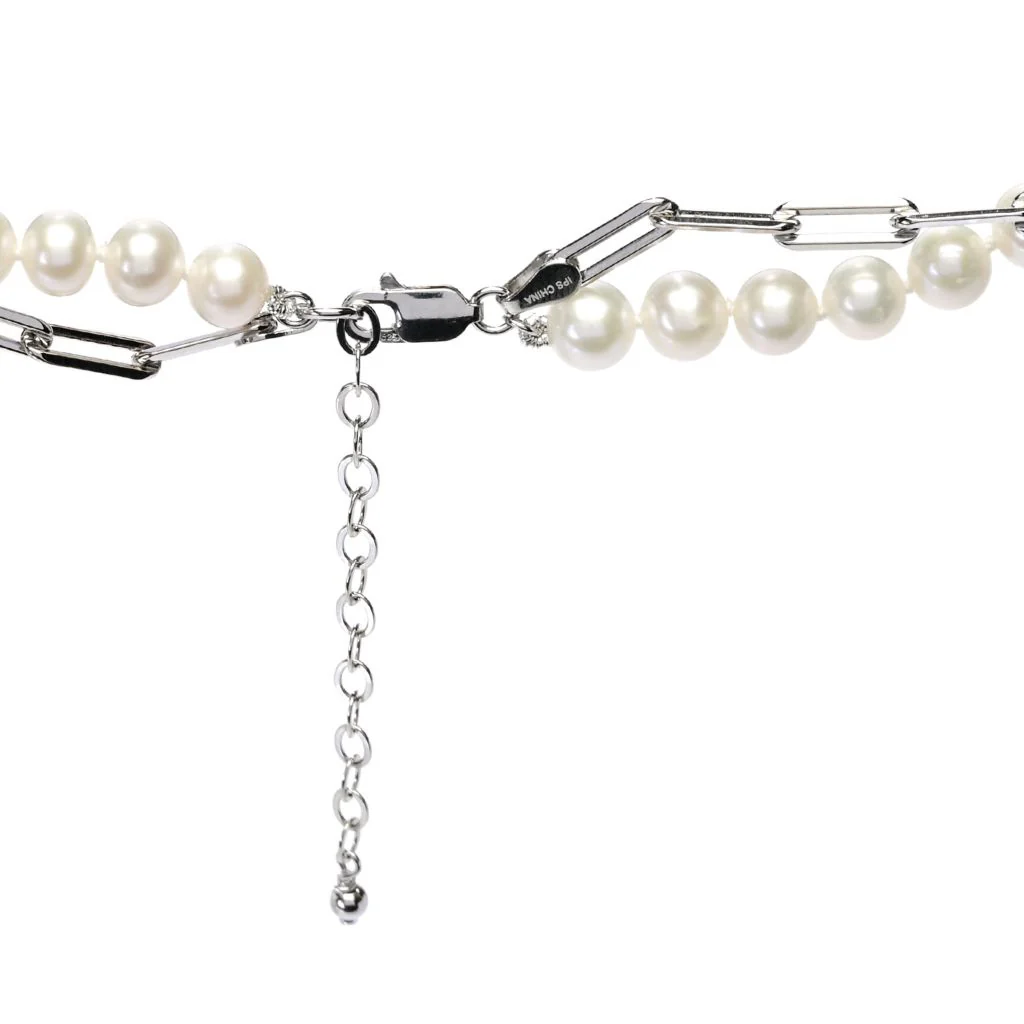 Imperial Pearl Freshwater Cultured Pearl & Paperclip Chain 2-Row Necklace - Image 2