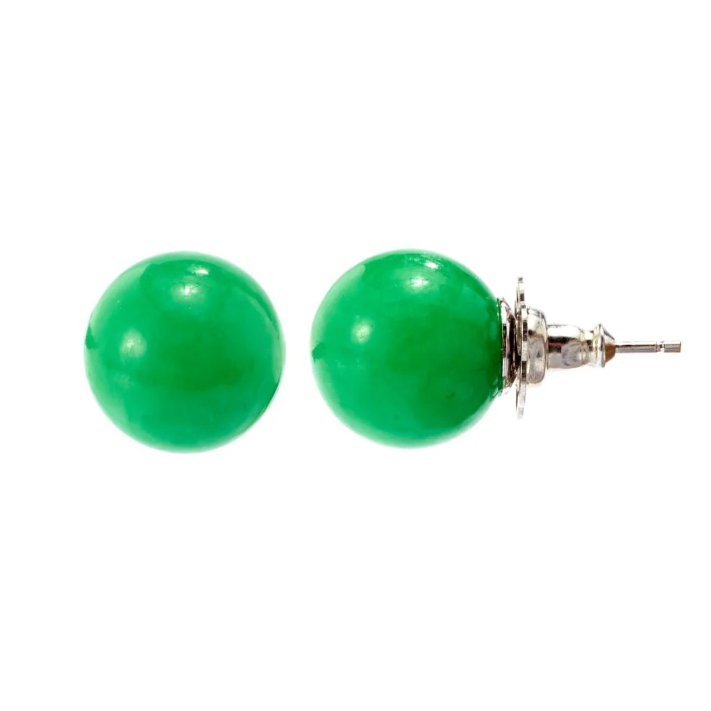 Imperial Pearl Sterling Silver 12mm Dyed Green Jade Stud Earrings - Image 2