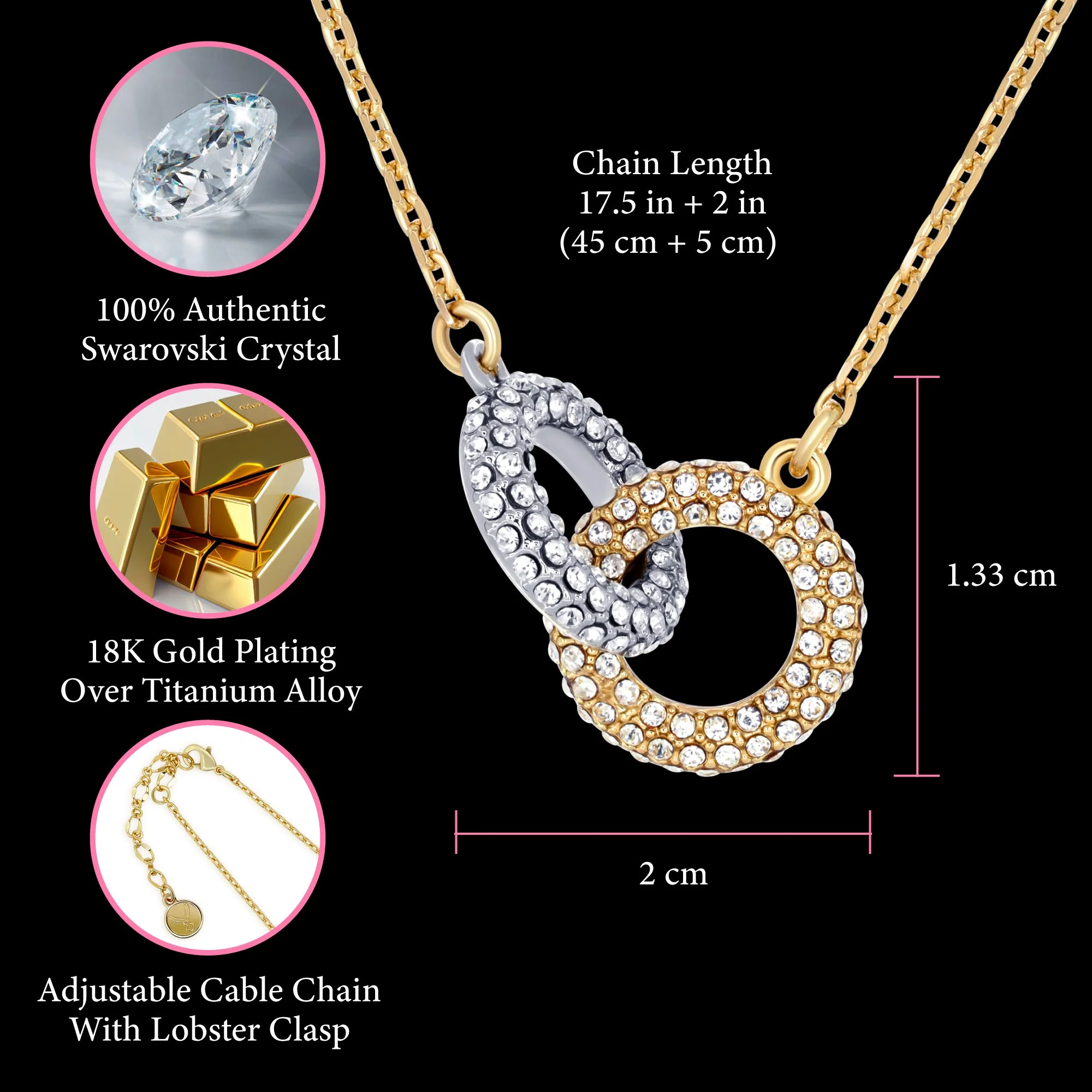 TRYNDI 18K Gold Plated "Infinite Bond" Swarovski Crystal Accented Necklace - Image 3