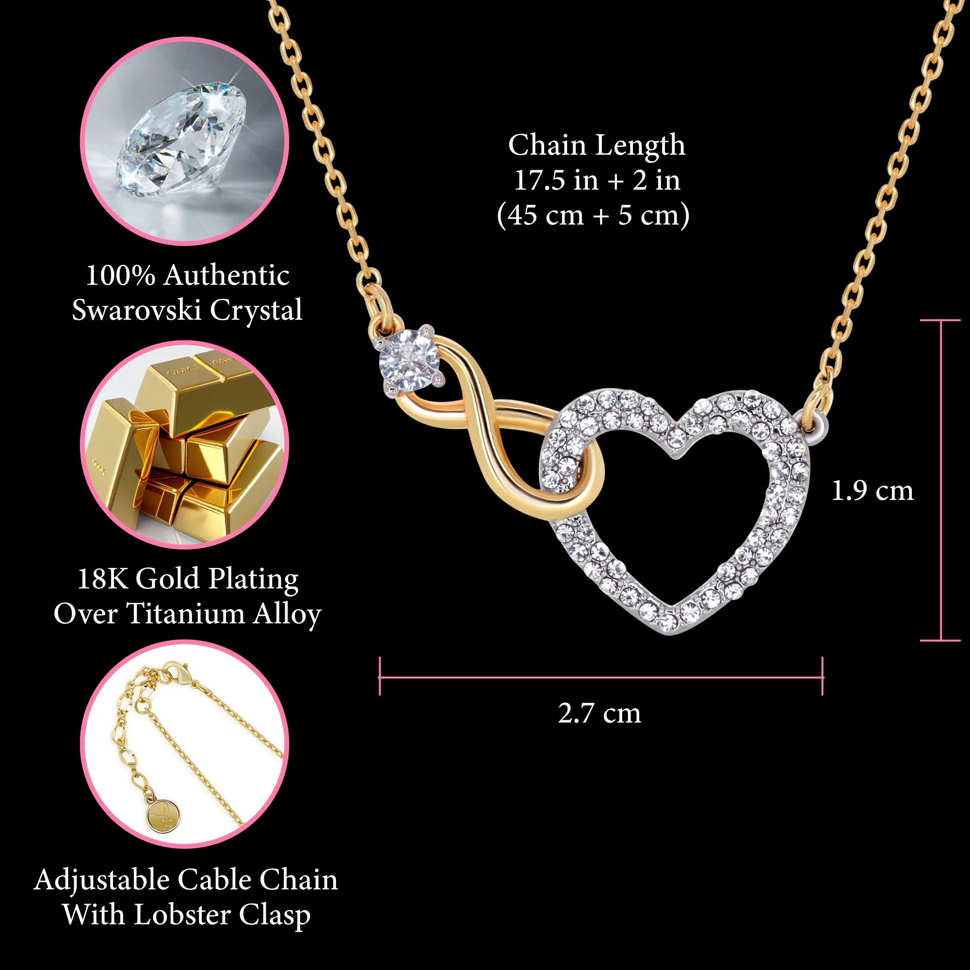TRYNDI 18K Gold Plated "Infinity Heart" Swarovski Crystal Necklace - Image 3