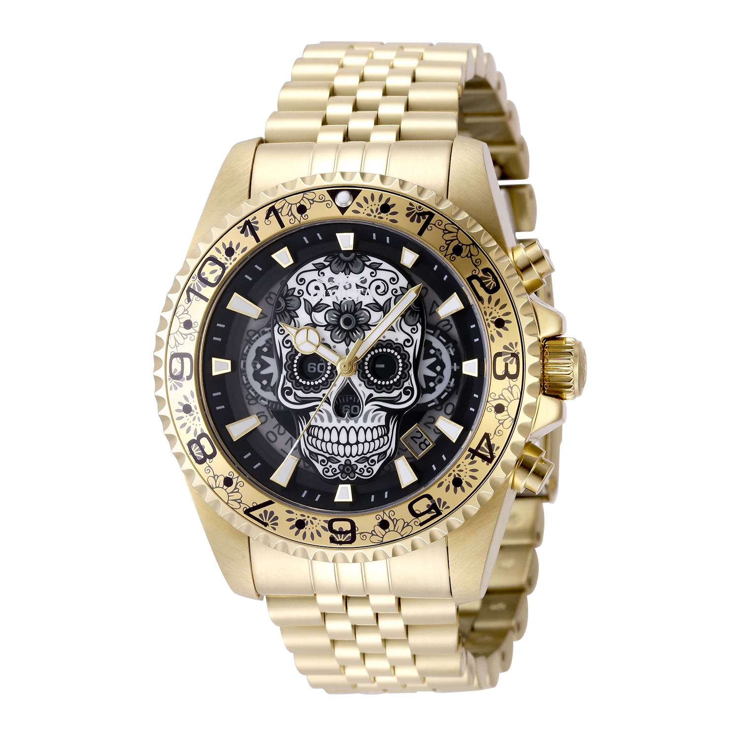 Invicta Men's 43mm Pro Diver Quartz Chrono Dia de los Muertos Skull Bracelet Watch - Image 3