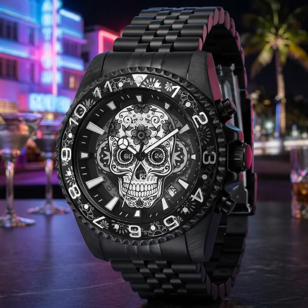 Invicta Men's 43mm Pro Diver Quartz Chrono Dia de los Muertos Skull Bracelet Watch - Image 6