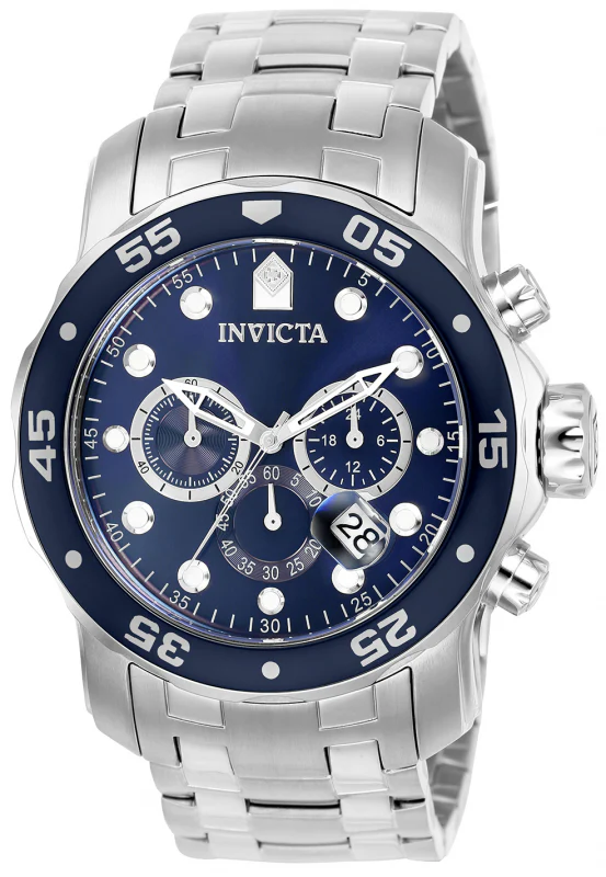 Invicta Men's 48mm Pro Diver Scuba Quartz Chronograph Blue Bezel & Dial Bracelet Watch - Image 4