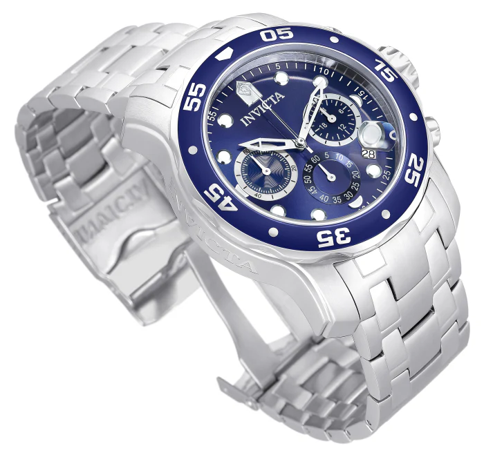 Invicta Men's 48mm Pro Diver Scuba Quartz Chronograph Blue Bezel & Dial Bracelet Watch - Image 5