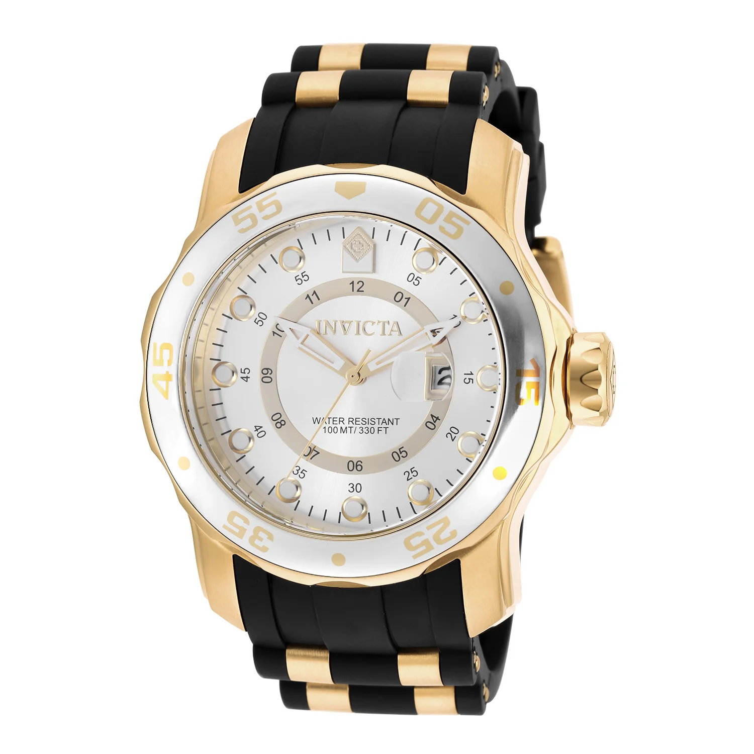 Invicta Men's 48mm Pro Diver Scuba Quartz Inner Hour Goldtone Silicone Strap Watch - Image 5
