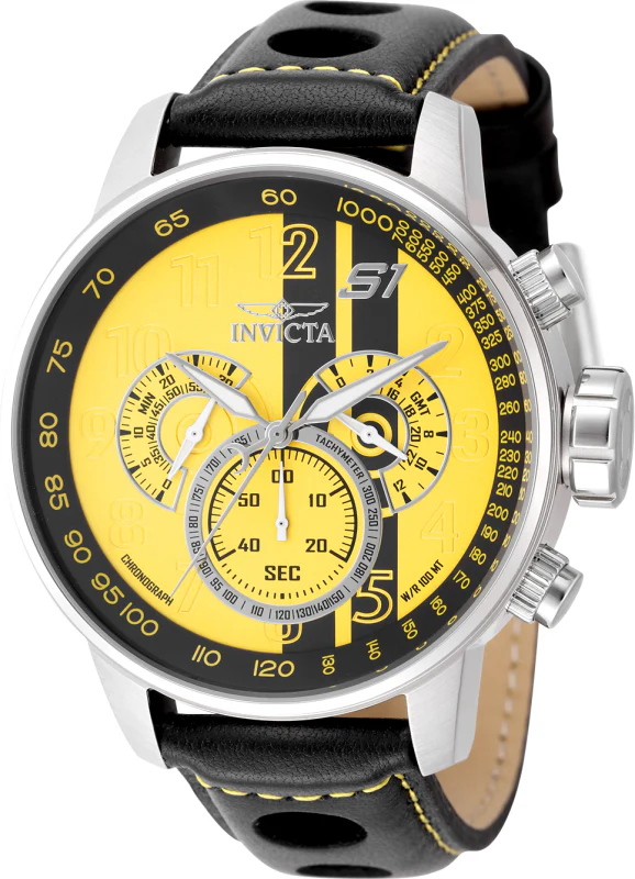 Invicta Men's 48mm S1 Rally Quartz Chronograph Striped Dial Leather Strap Watch - Image 2