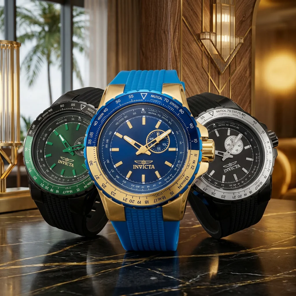 Invicta Men's 50mm Aviator Quartz Date Subdial Textured Silicone Strap Watch - Image 7