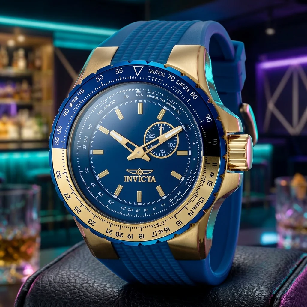 Invicta Men's 50mm Aviator Quartz Date Subdial Textured Silicone Strap Watch - Image 8