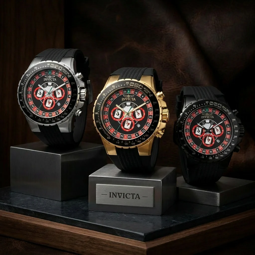 Invicta Men's 50mm Aviator Quartz Chronograph Roulette Dial Silicone Strap Watch - Image 4