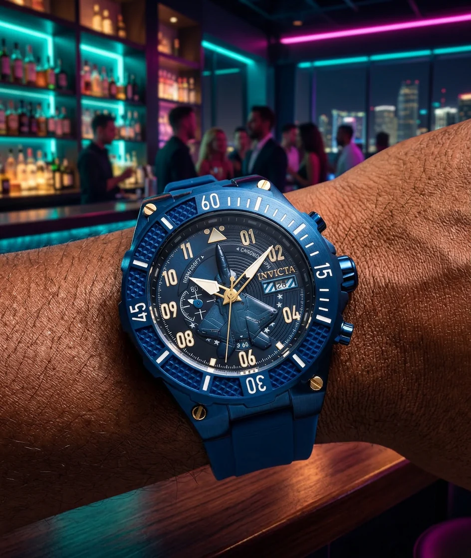 Invicta Men's 50mm Aviator Quartz Multifunction Blue Silicone Strap Watch - Image 3