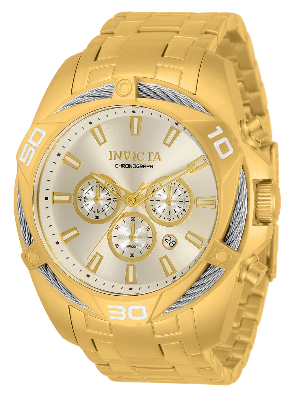 Invicta Men's 50mm Bolt Quartz Chronograph Cable Bezel Sunray Dial Bracelet Watch - Image 3