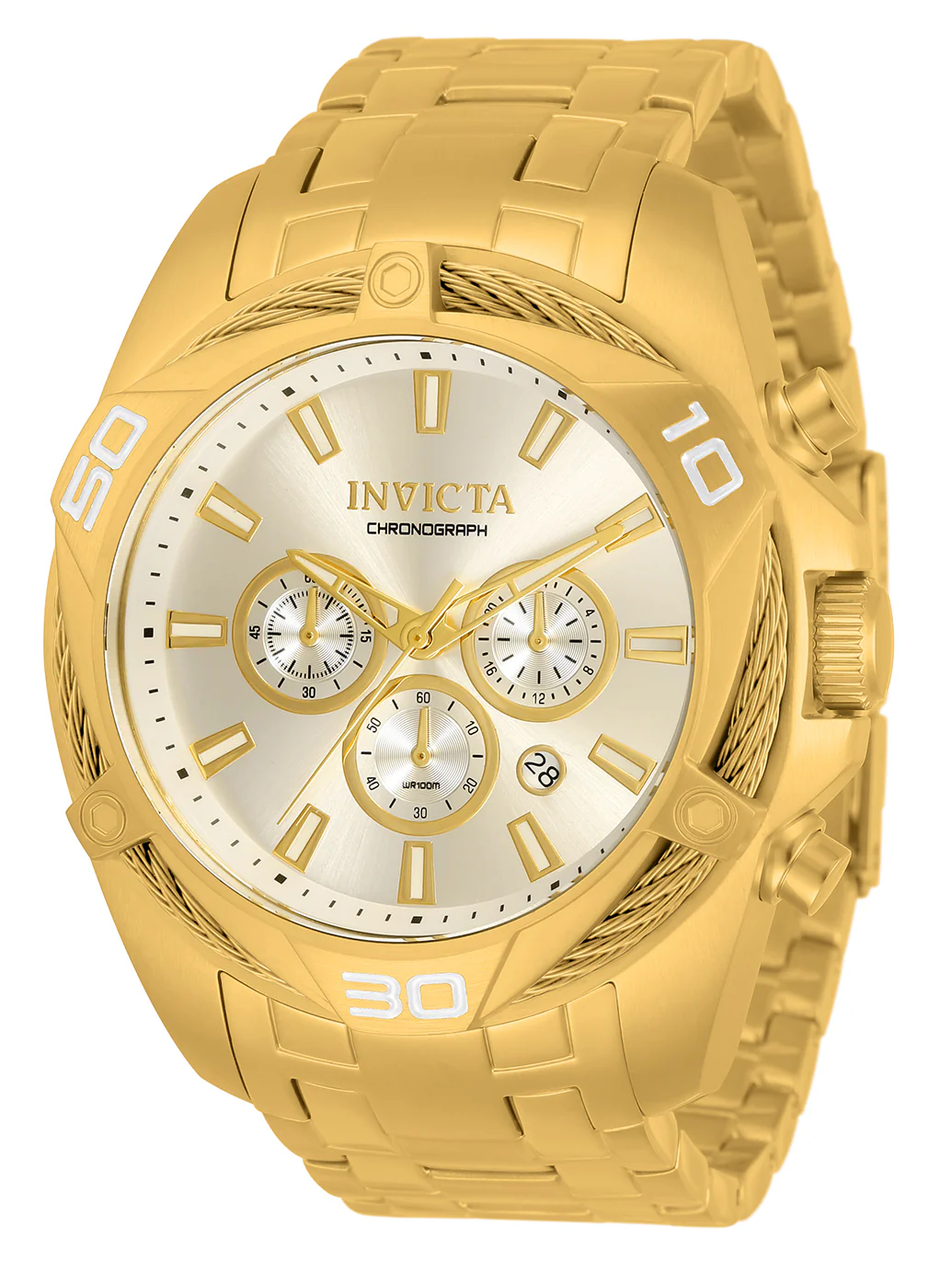 Invicta Men's 50mm Bolt Quartz Chronograph Cable Bezel Sunray Dial Bracelet Watch - Image 4