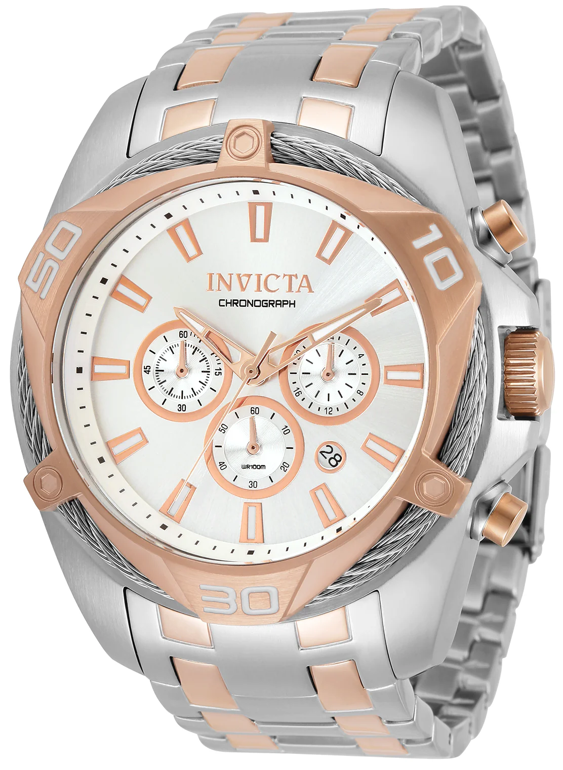 Invicta Men's 50mm Bolt Quartz Chronograph Cable Bezel Sunray Dial Bracelet Watch - Image 7