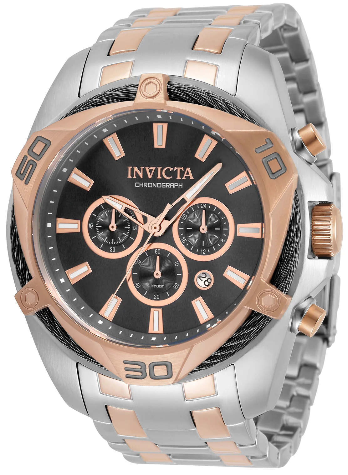 Invicta Men's 50mm Bolt Quartz Chronograph Cable Bezel Sunray Dial Bracelet Watch - Image 8