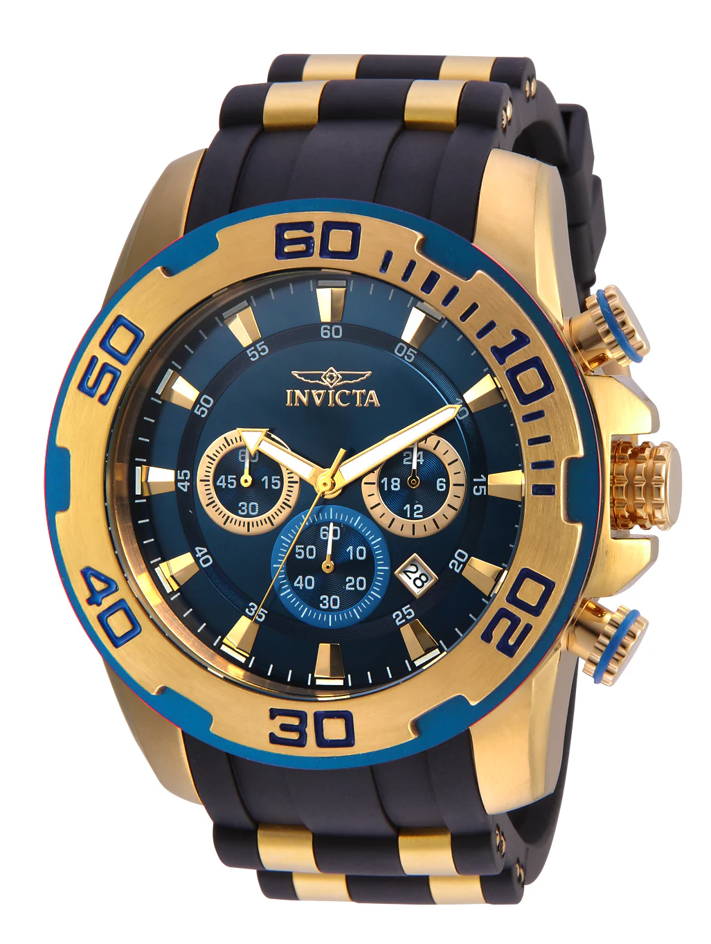 Invicta Men's 50mm Pro Diver Scuba Quartz Chronograph Goldtone Case Silicone Strap Watch - Image 3