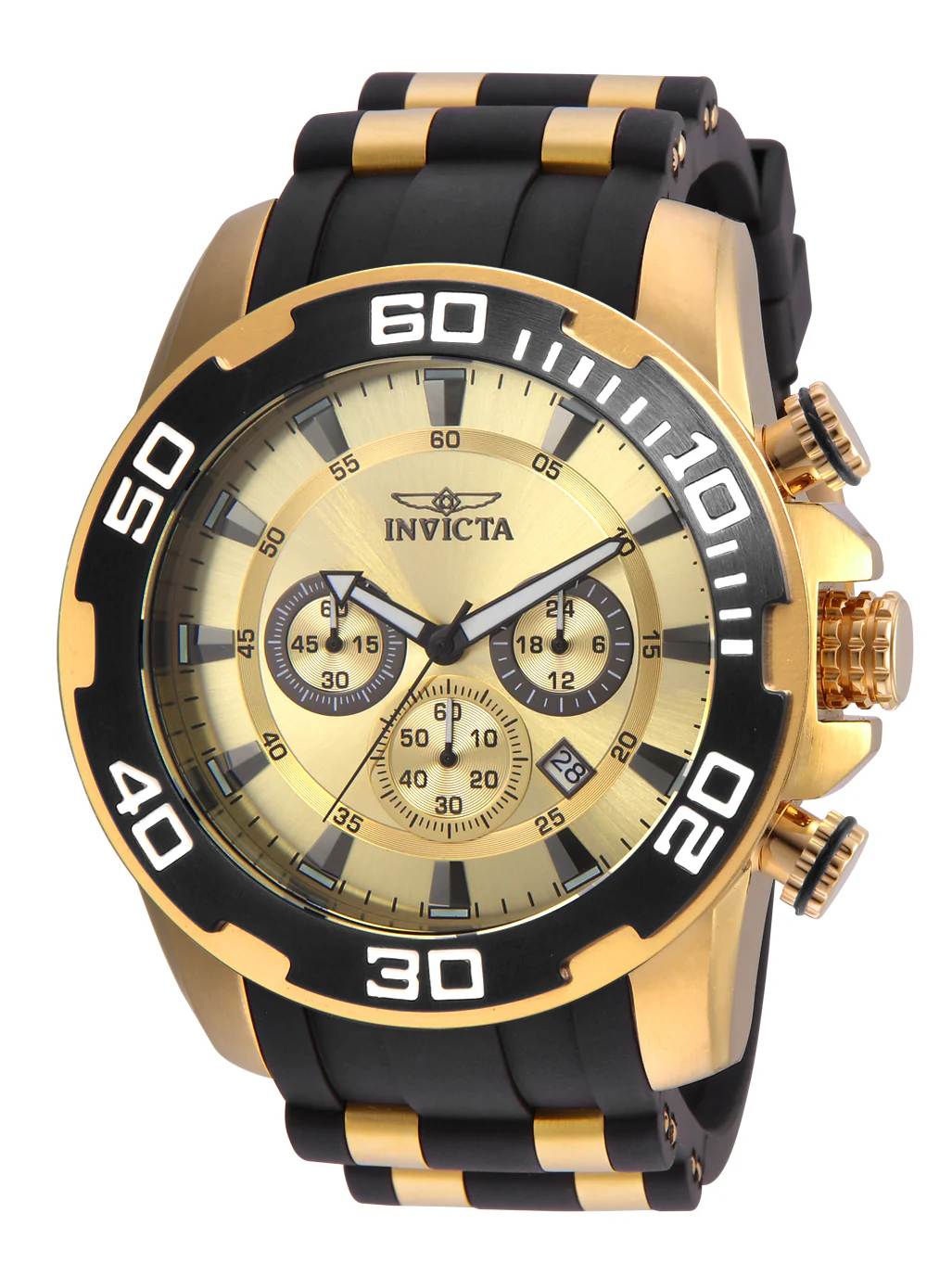 Invicta Men's 50mm Pro Diver Scuba Quartz Chronograph Goldtone Case Silicone Strap Watch - Image 4