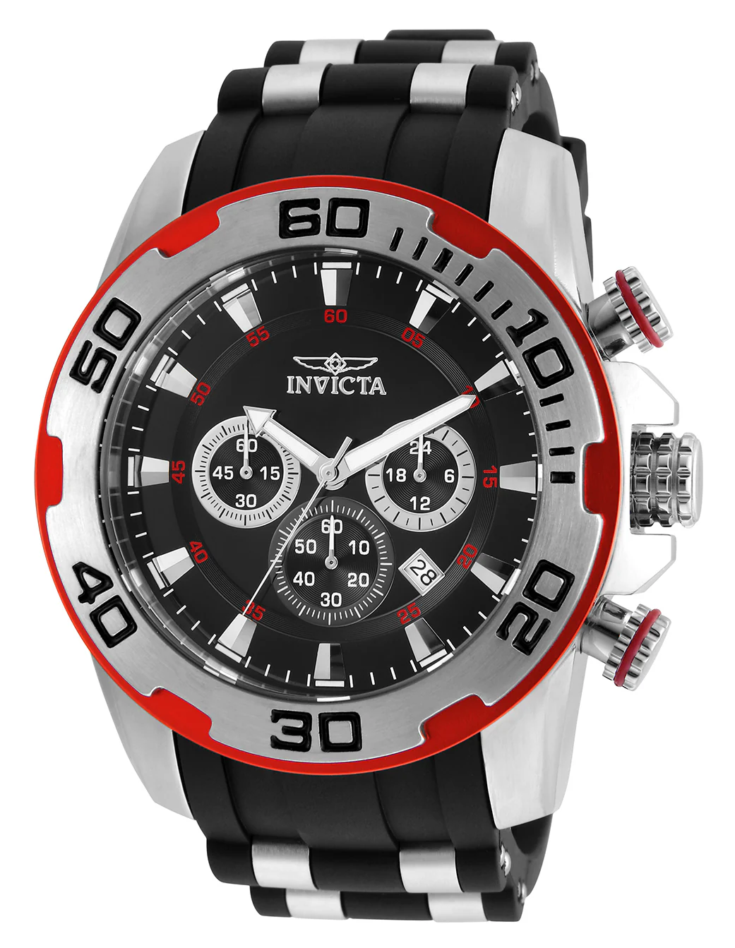 Invicta Men's 50mm Pro Diver Scuba Quartz Chronograph Silvertone Case Silicone Strap Watch - Image 4