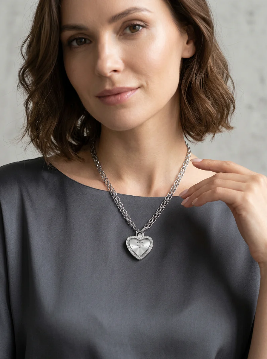 Invicta Women's 27mm Angel Quartz Crystal Halo Heart-Shaped Mini Watch Necklace - Image 5