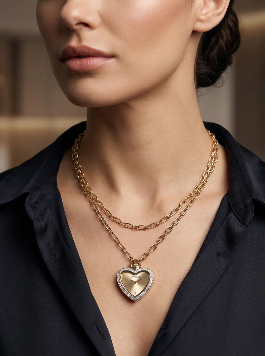 Invicta Women's 27mm Angel Quartz Crystal Halo Heart-Shaped Mini Watch Necklace - Image 6