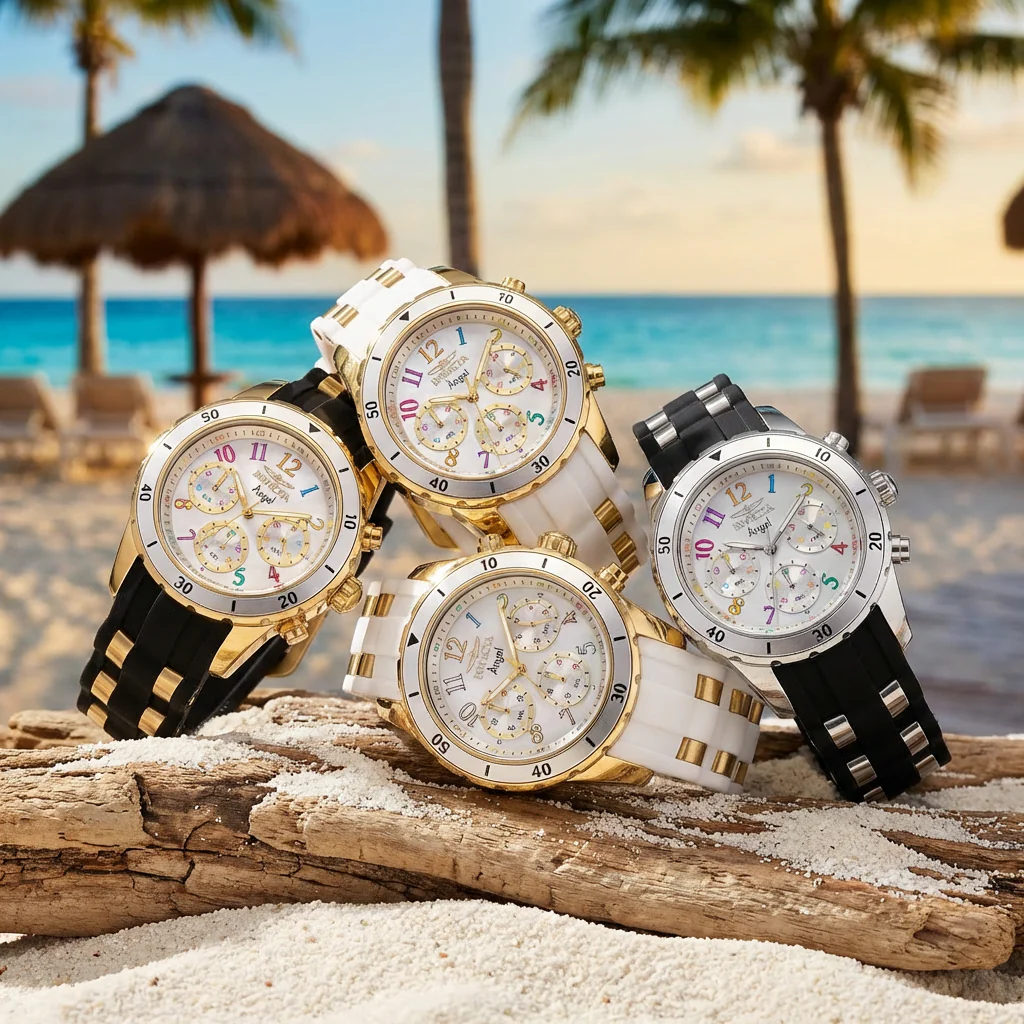 Invicta Women's 40mm Angel Quartz Chronograph MOP Dial Silicone Strap Watch - Image 6