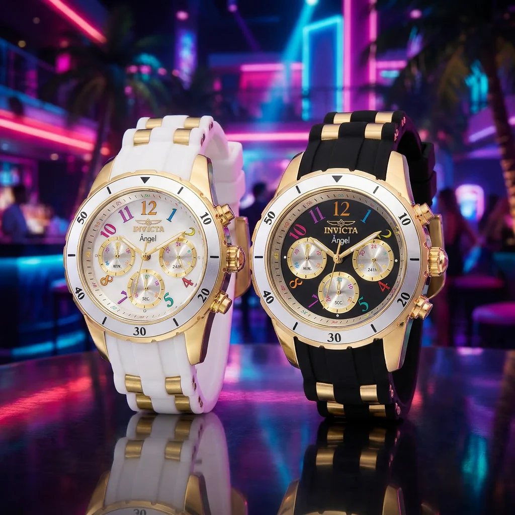 Invicta Women's 40mm Angel Quartz Chronograph MOP Dial Silicone Strap Watch - Image 7