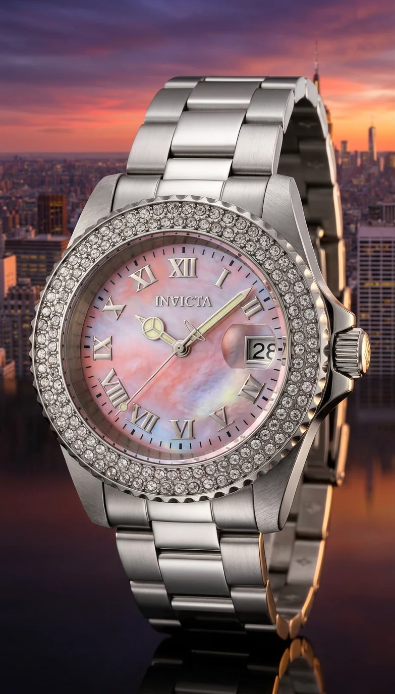 Invicta Women's 40mm Angel Quartz Crystal Accented MOP Dial Bracelet Watch - Image 3
