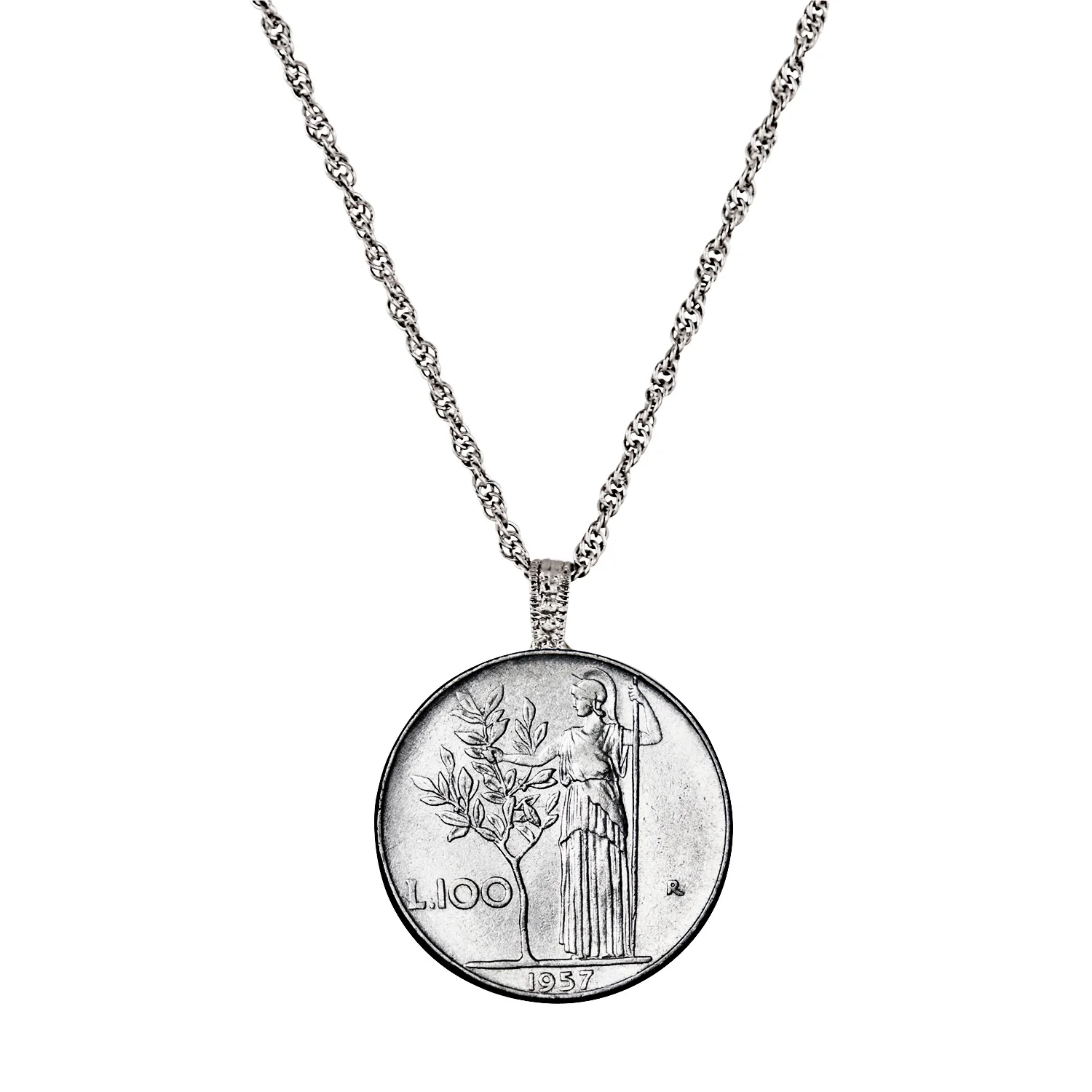 1955-1989 Minted Italian Lire Coin Pendant Necklace with 24" Chain - Image 2