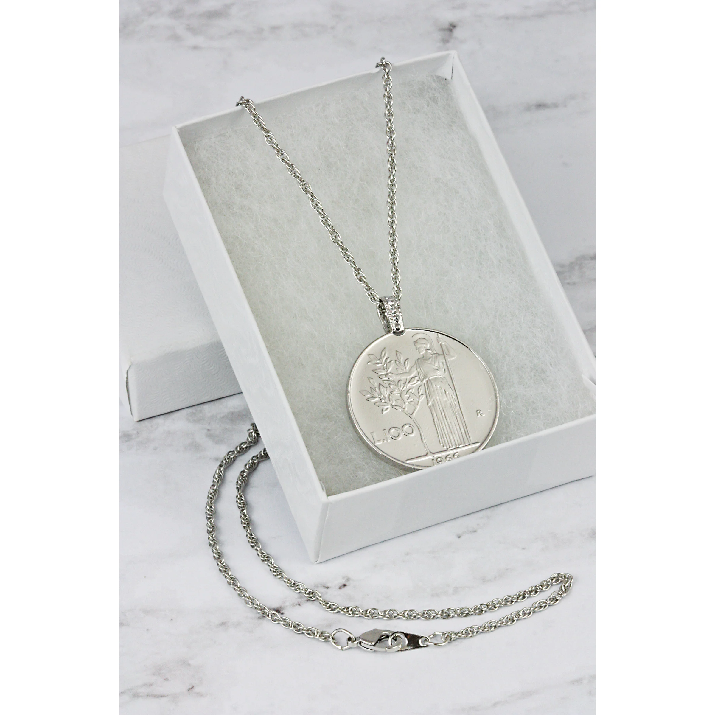 1955-1989 Minted Italian Lire Coin Pendant Necklace with 24" Chain - Image 5