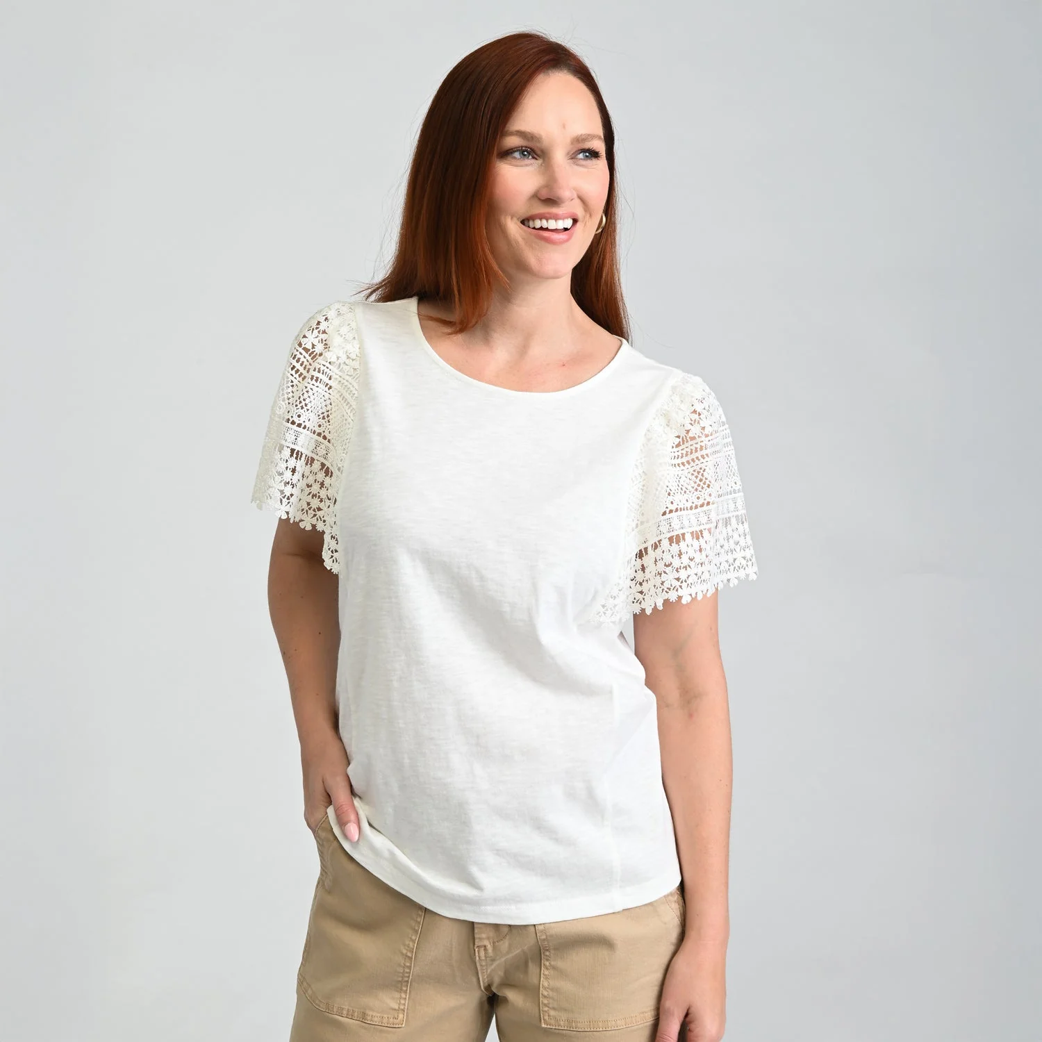 Christopher & Banks Lace Flutter Sleeve Top - Image 7