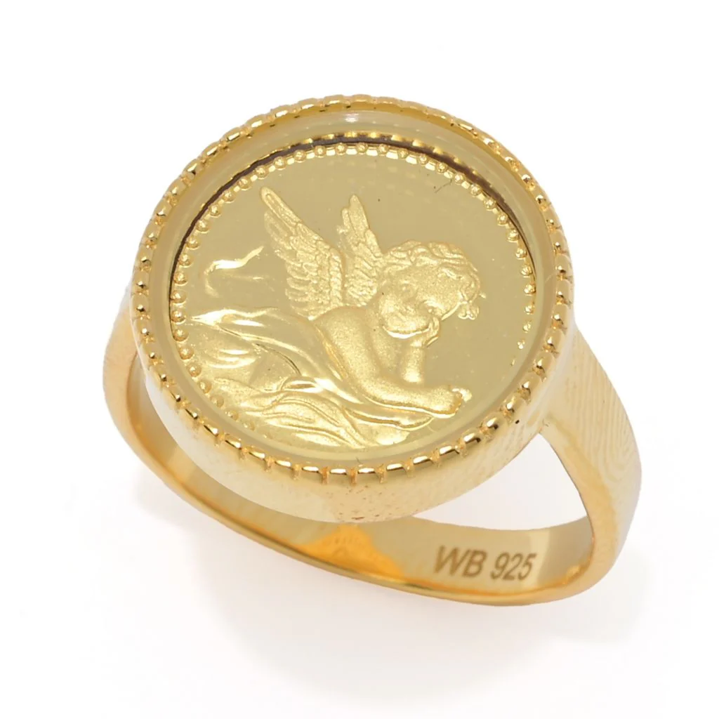 Sterling Silver & 24K Gold Leaf Choice of Design Milgrain Coin Ring - Image 3