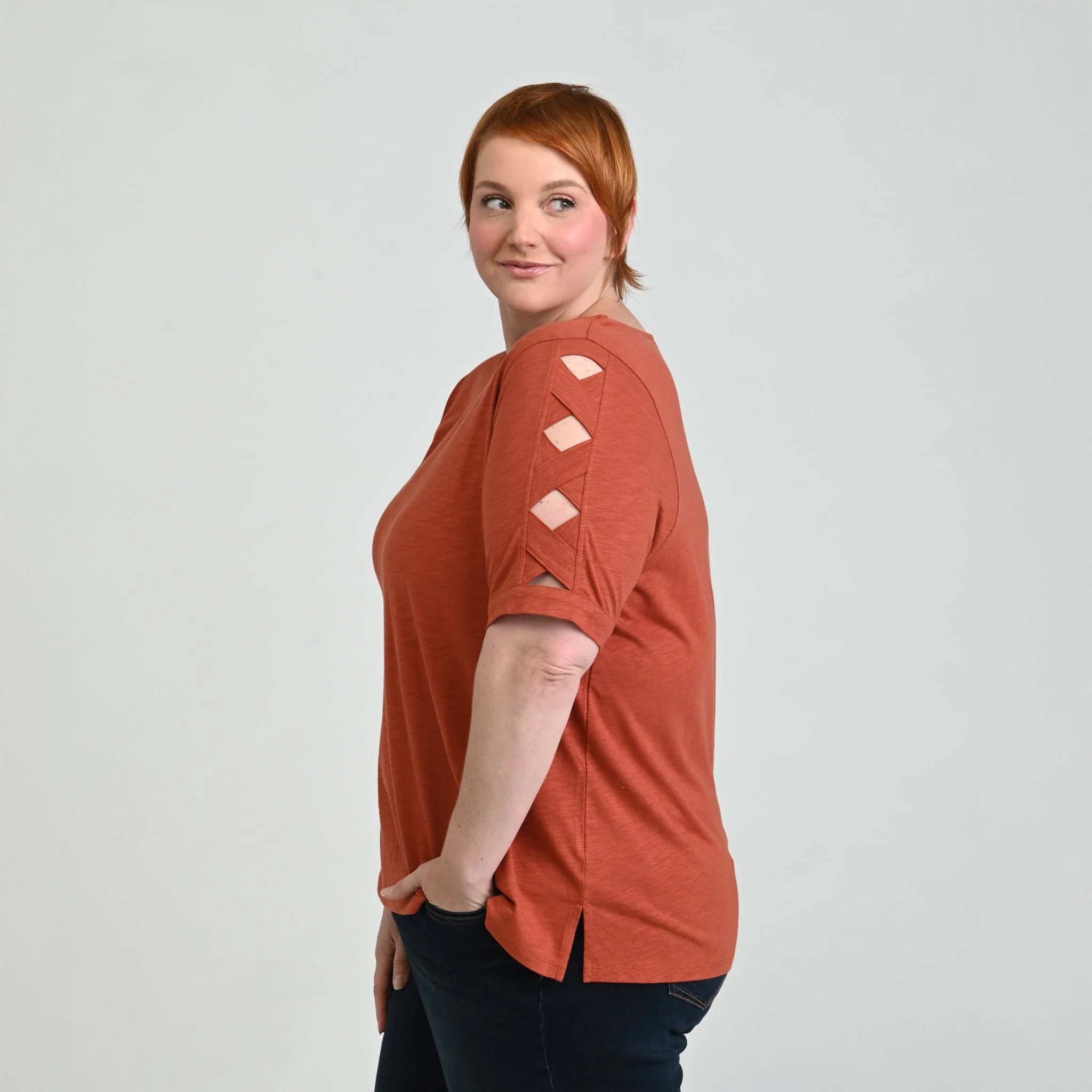 Christopher & Banks Lattice Sleeve Jewel Neck Top - Image 13