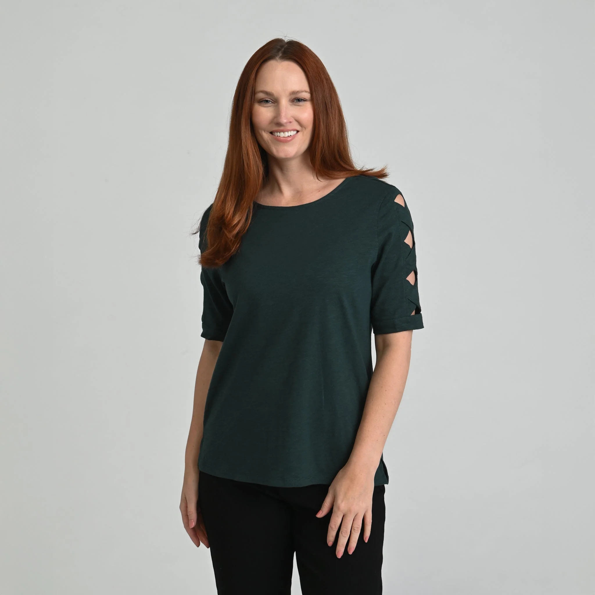 Christopher & Banks Lattice Sleeve Jewel Neck Top - Image 2