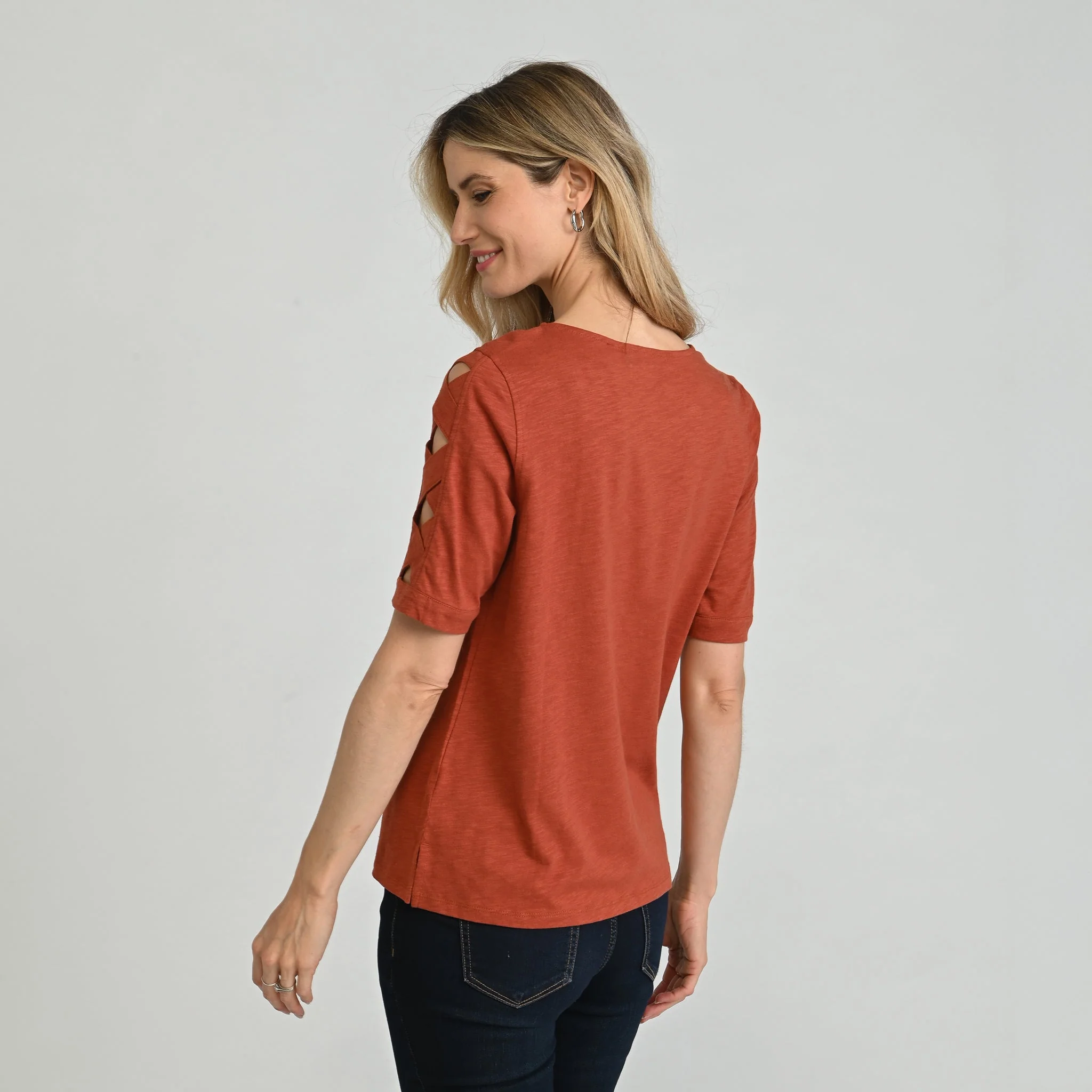 Christopher & Banks Lattice Sleeve Jewel Neck Top - Image 5